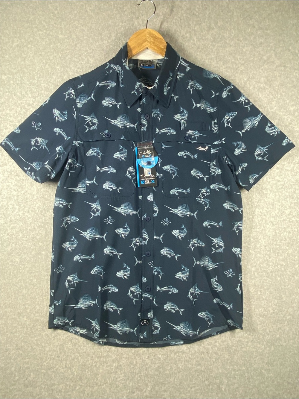 Salt life Performance fishing shirt men’s size S blue Bone short sleeve vent NWT